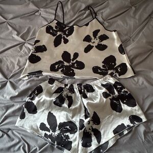 Floral Black and White Camisole and Shorts Set
